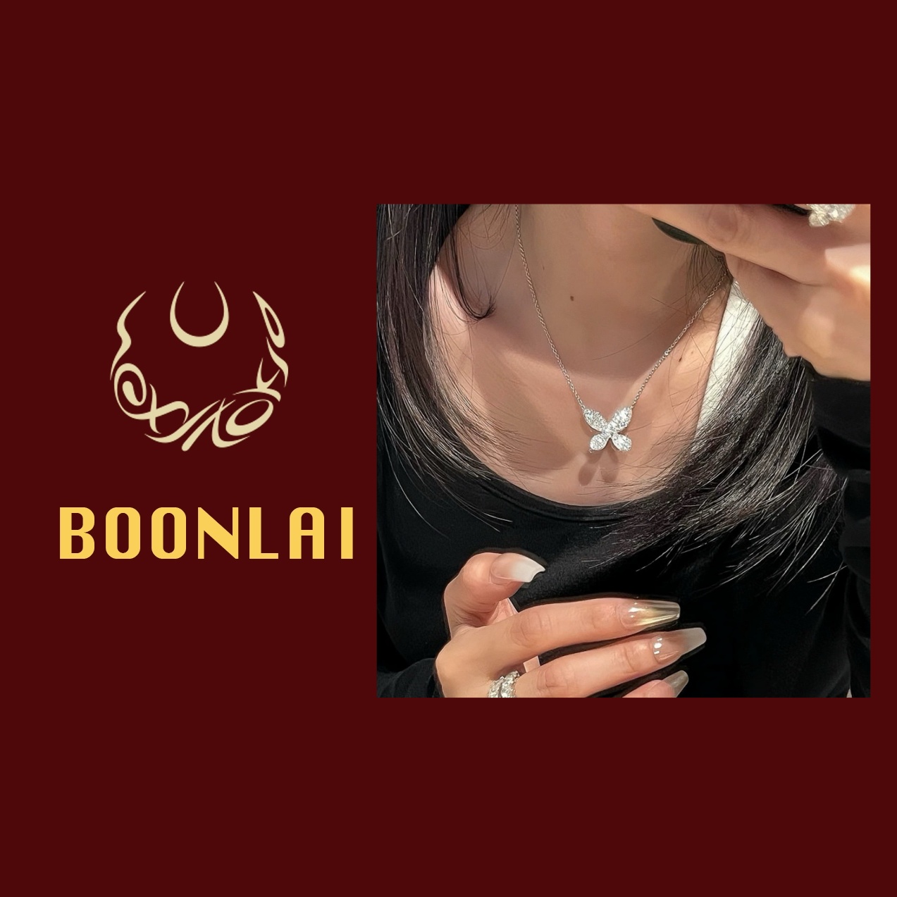 铜合金项链 【37～专属】Boonlai 满镶蝴蝶简约项链1321