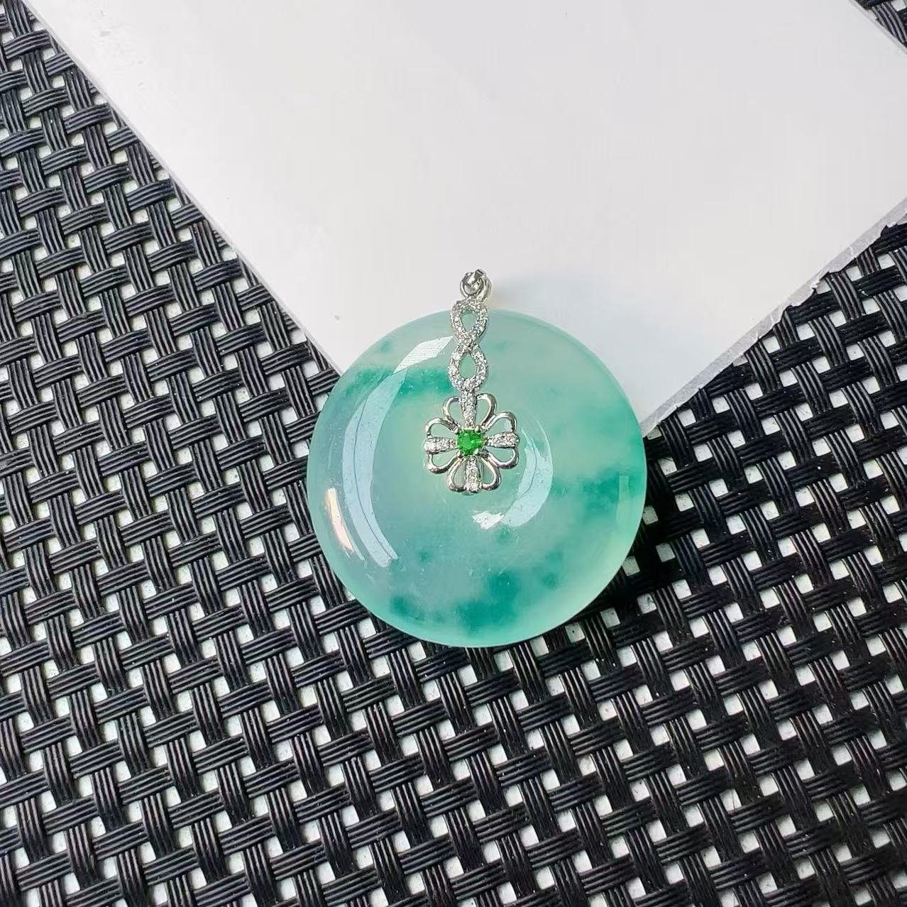 [石矿]A763绿花平安扣吊坠