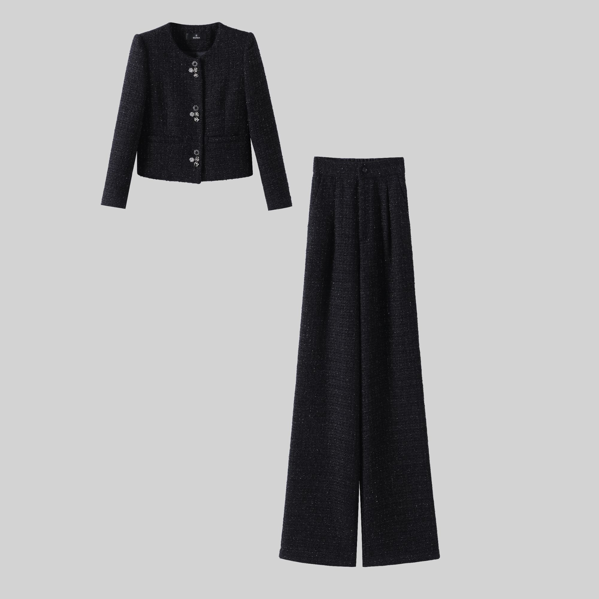 〈纪朵研〉1805轻奢休闲风薄款黑色保暖休闲裤高腰阔腿裤