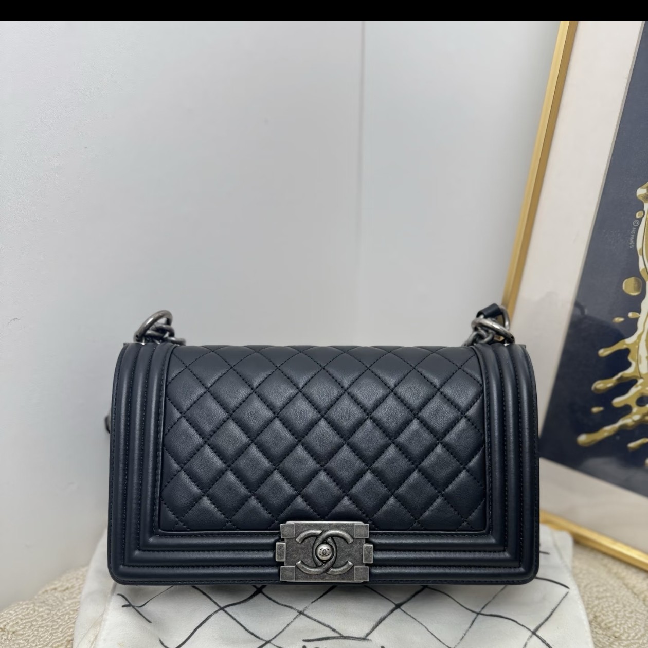 99新 Chanel/香奈儿 香奈儿黑银中号leboy 25090090-03