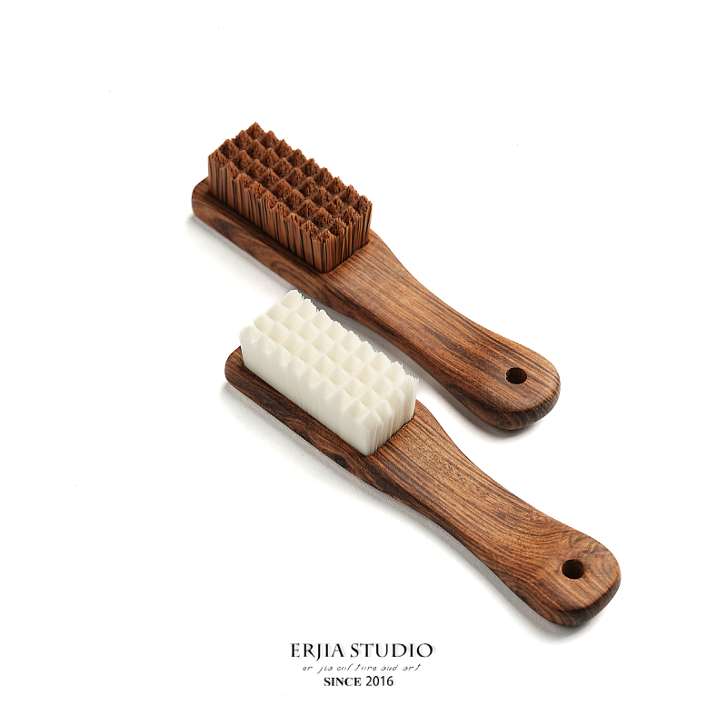 二佳出品『木柄万毛刷』棋盘格碳灰硼硬万毛刷文玩包浆清理工具