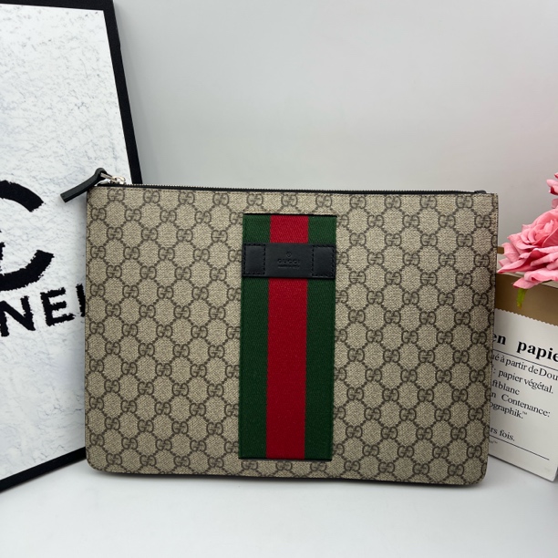 95新 GUCCI/古驰 8344/老花红绿条纹手拿包