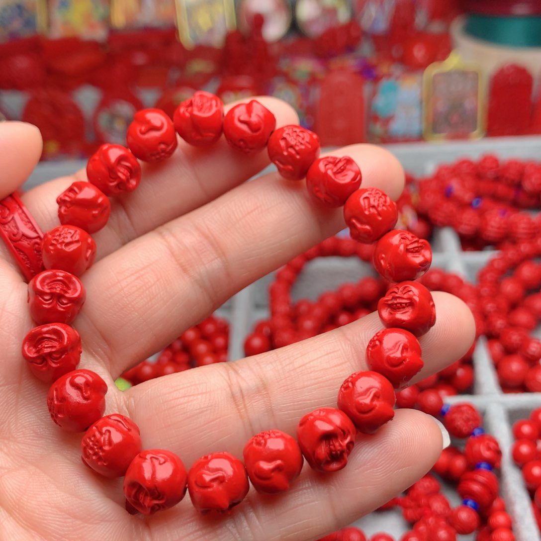天然辰砂工艺品朱砂佛头手串