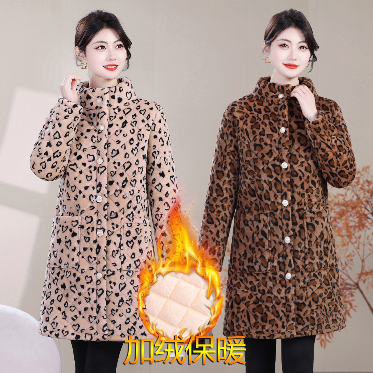 大码妈妈装立领大衣中老年女装加绒秋冬棉袄复古加厚棉衣棉服外套