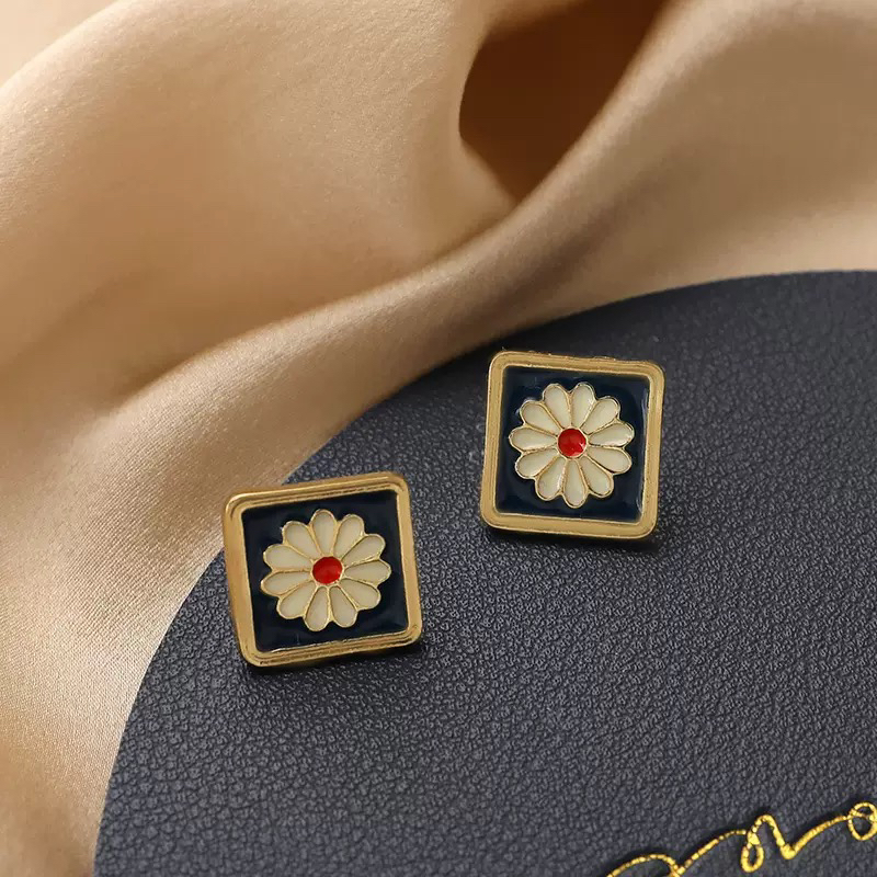 钛钢合成锆石耳饰 复古港风耳钉女轻奢高级感耳环网红气质简约