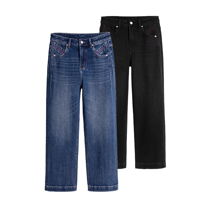 RAIN.CUN风华·秋冬新款阔腿牛仔九分奶奶裤弹力直筒牛仔裤11839