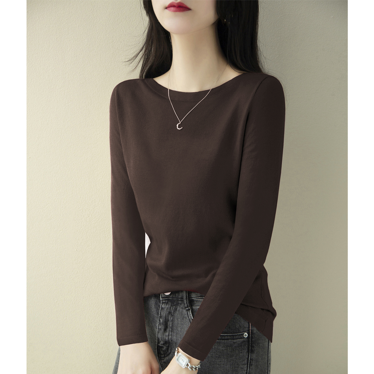 2025新款秋季套头长袖打底内搭上衣时尚高级一字领百搭修身针织衫