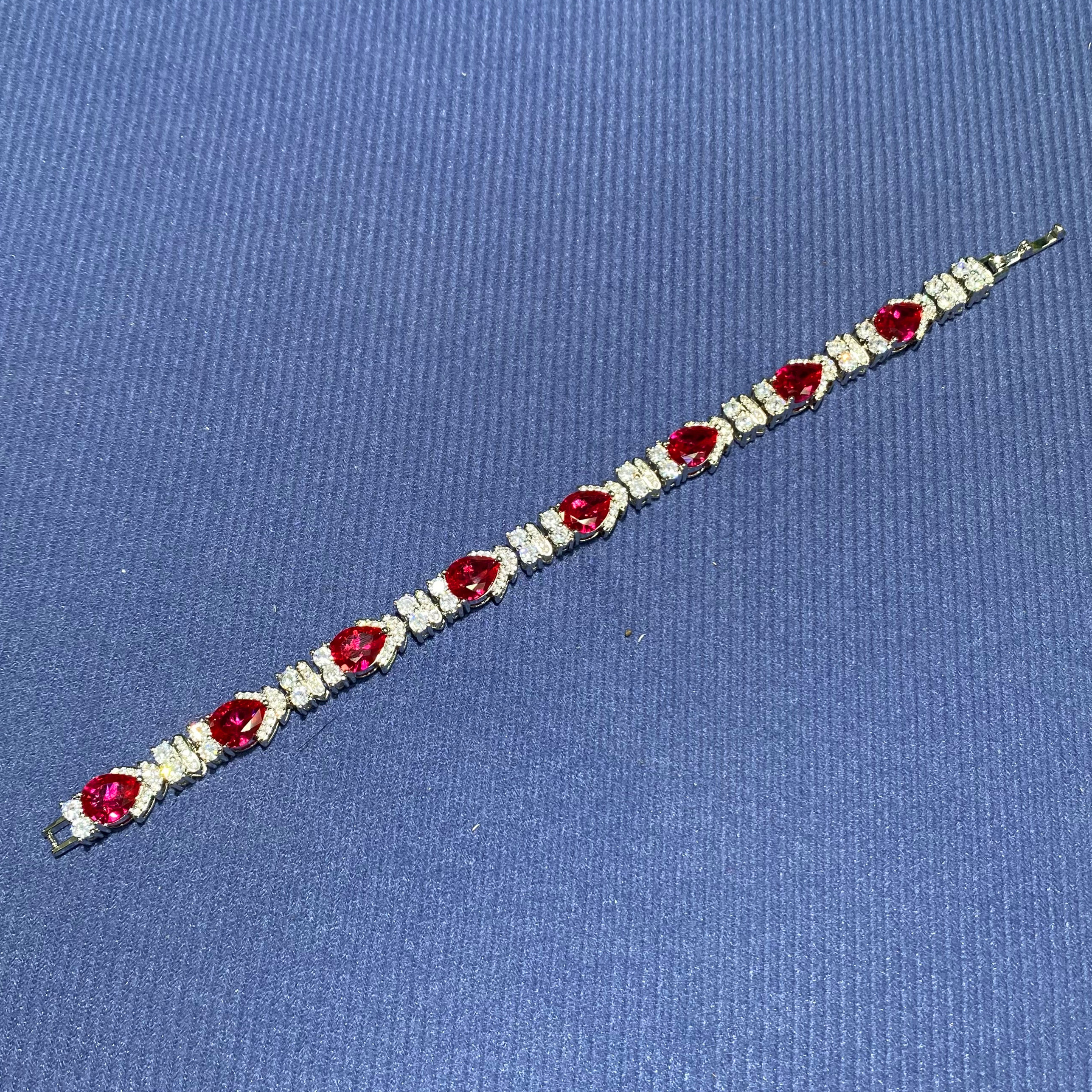 红宝石（处理）高贵奢华典藏精工水滴红色手链817