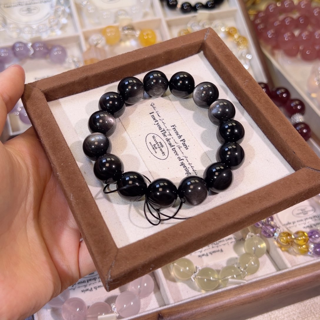 水晶手串未镶嵌银曜石14mm