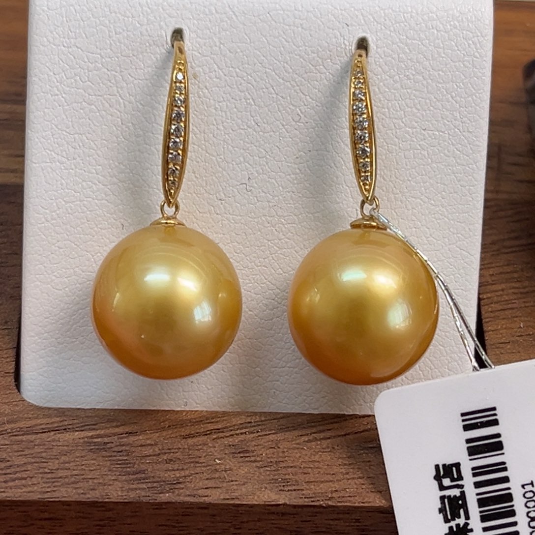 18K金镶嵌耳饰海水珍珠12-13mm