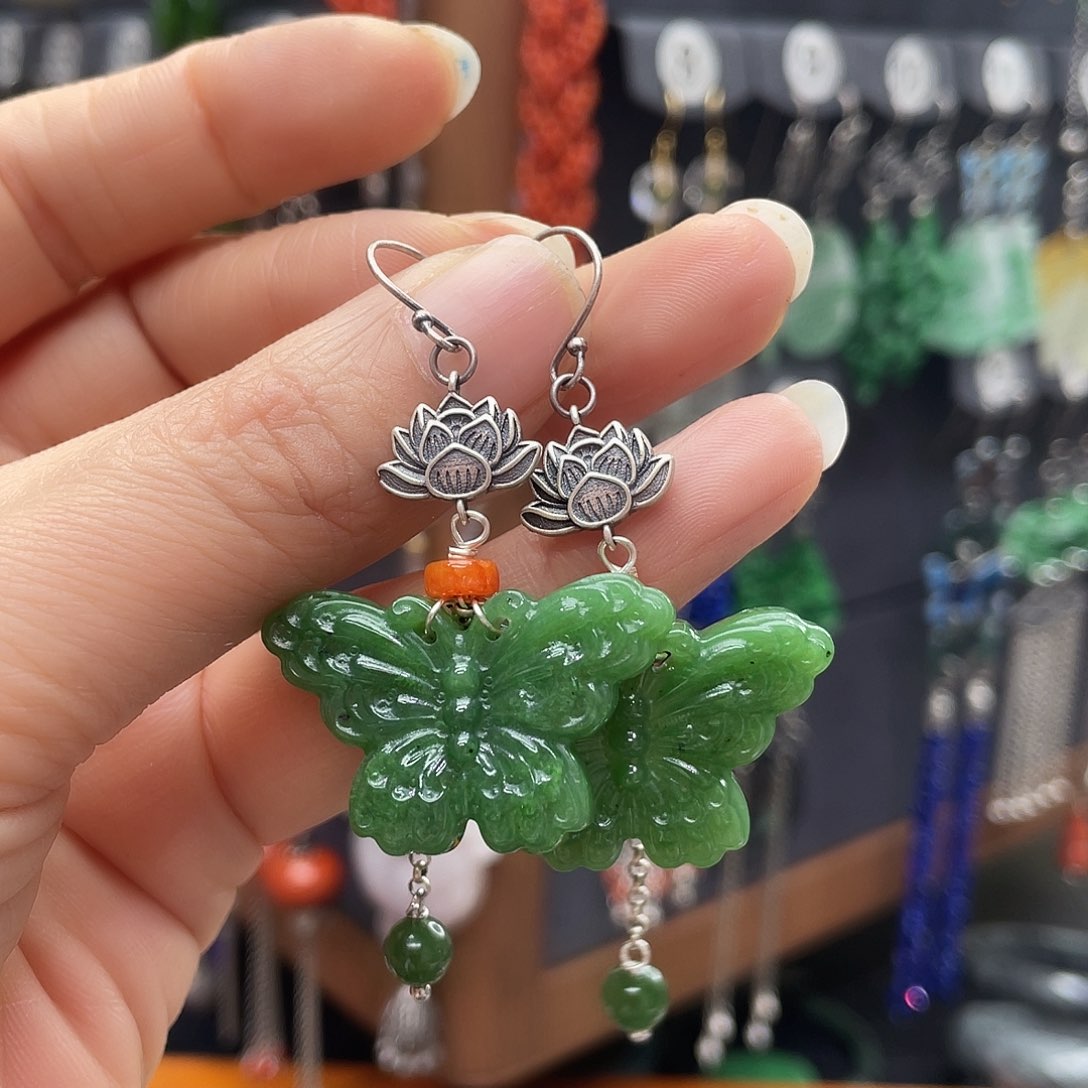 和田玉耳饰银S925镶嵌fnhgbhh