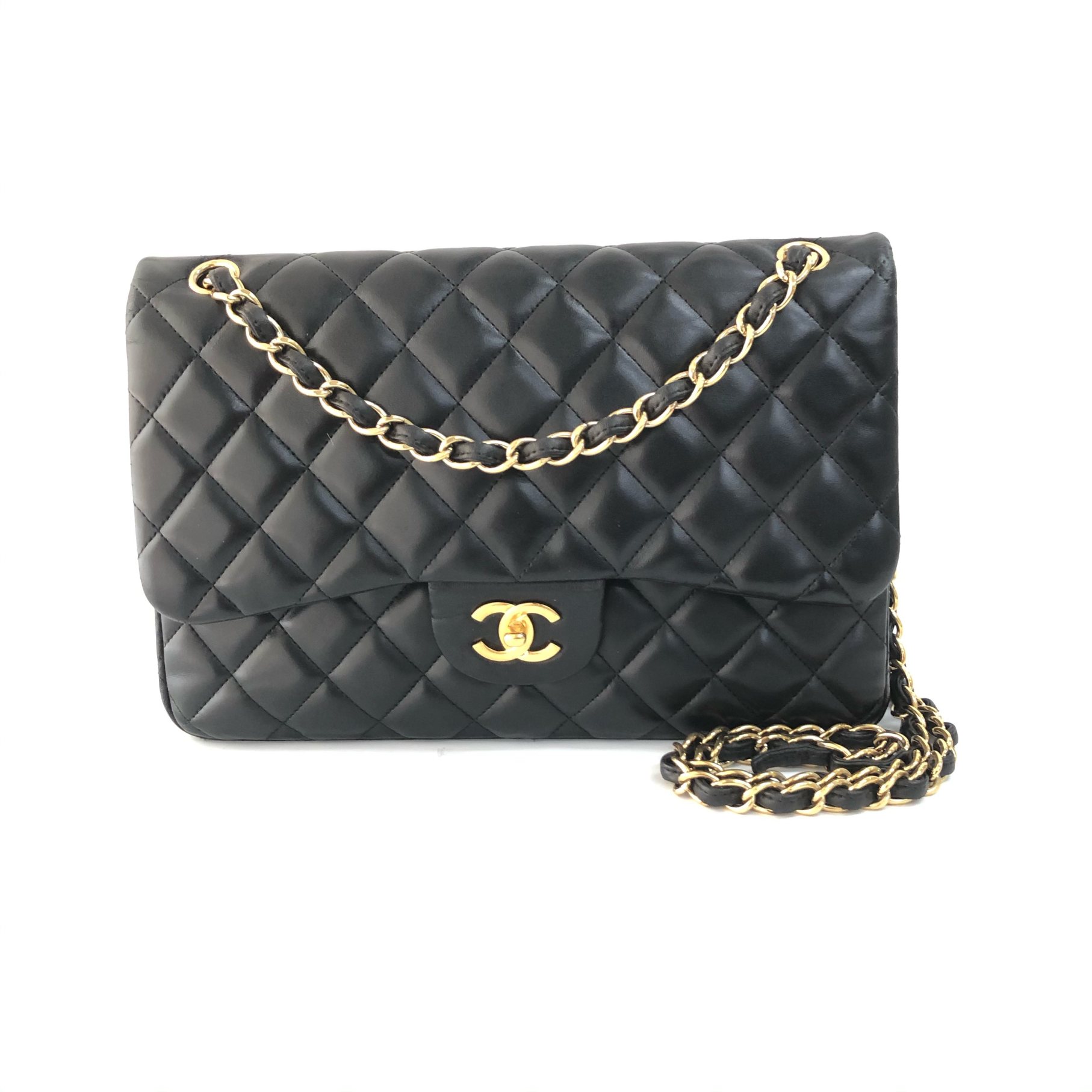 95新 Chanel/香奈儿 安洁利知之  黑金大号cf单肩包  502028H