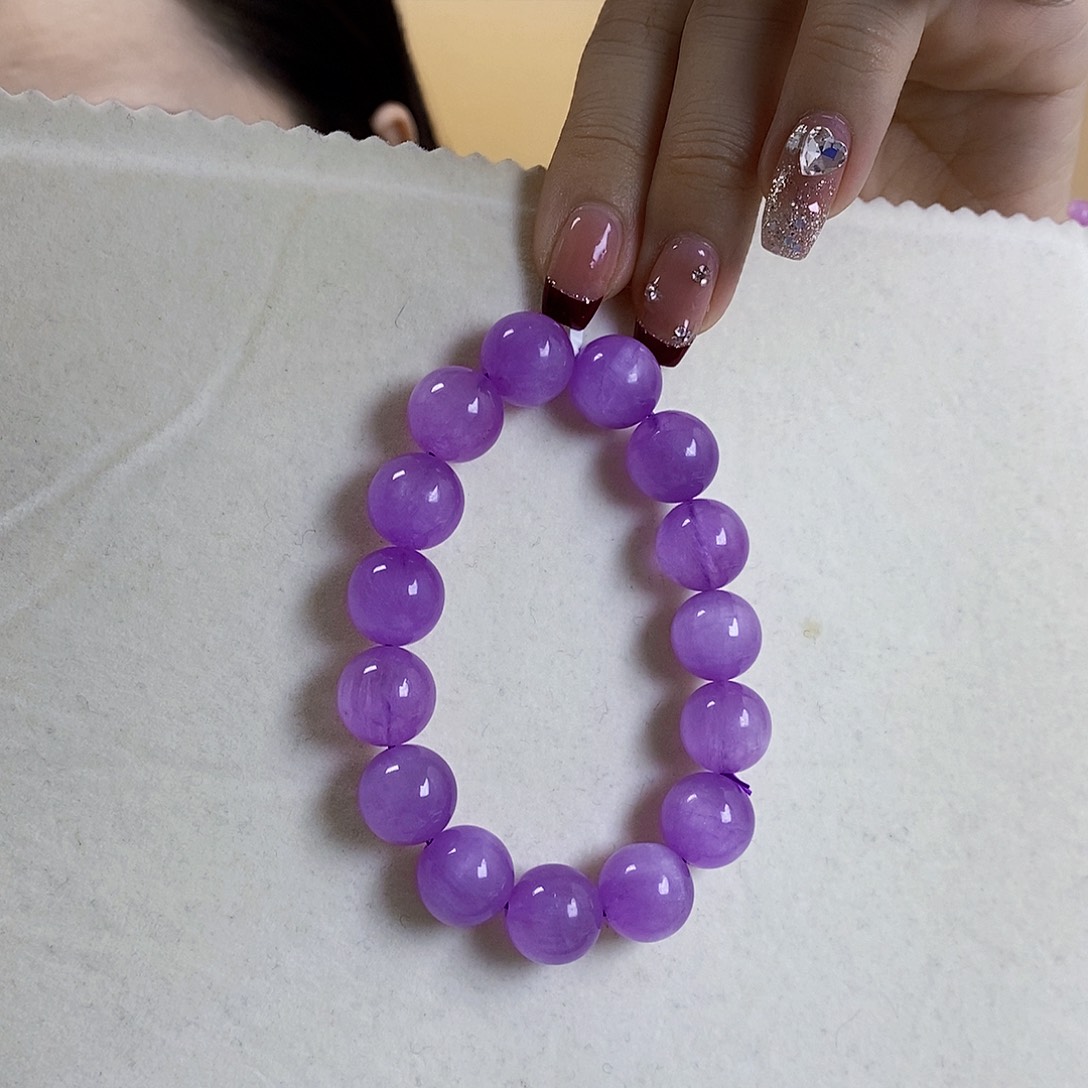 锂辉石紫锂辉高冰收藏级特级手串12+未镶嵌