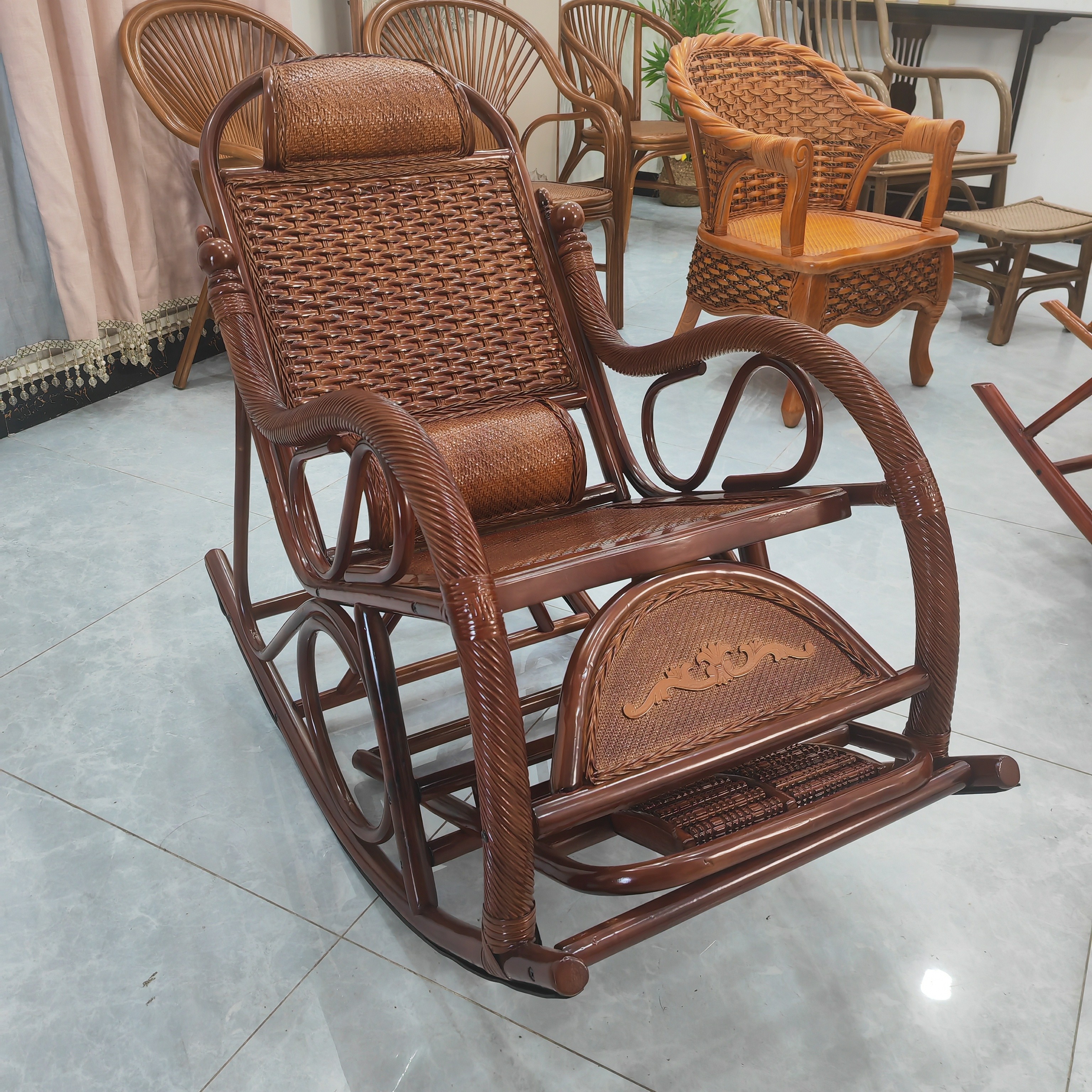 藤王阁藤椅厂新中式中号摇椅