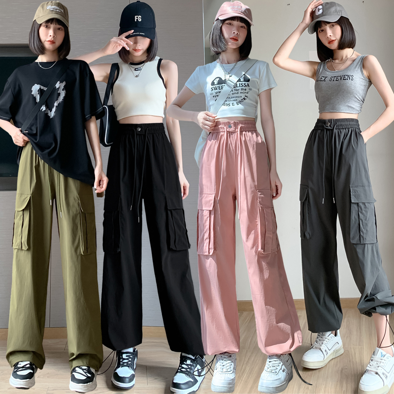 【YYYS】工装裤女高腰显瘦垂感阔腿窄版休闲美式速干运动裤子