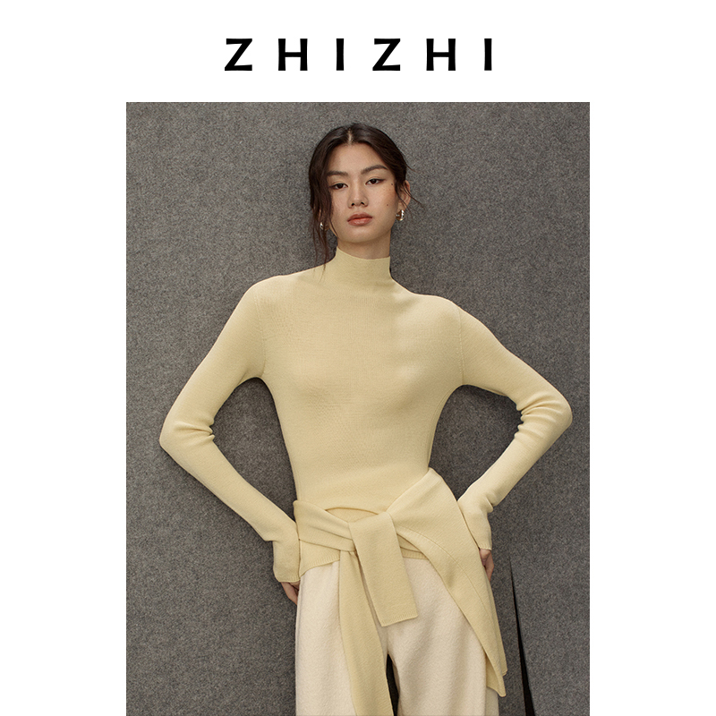 致知 山渐青 全羊毛衫120S抗起球杨子砂新款内搭紧身ZZ2EWKZN002