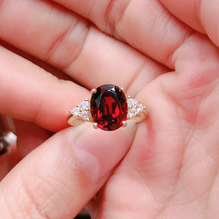 石榴石戒指银S925镶嵌8✖️10