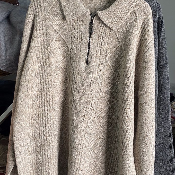 男士半拉链加厚绒毛混纺颜色随机