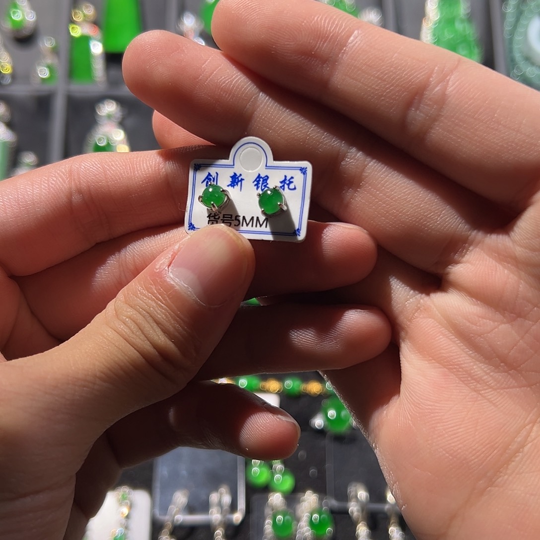 翡翠银S925镶嵌耳饰