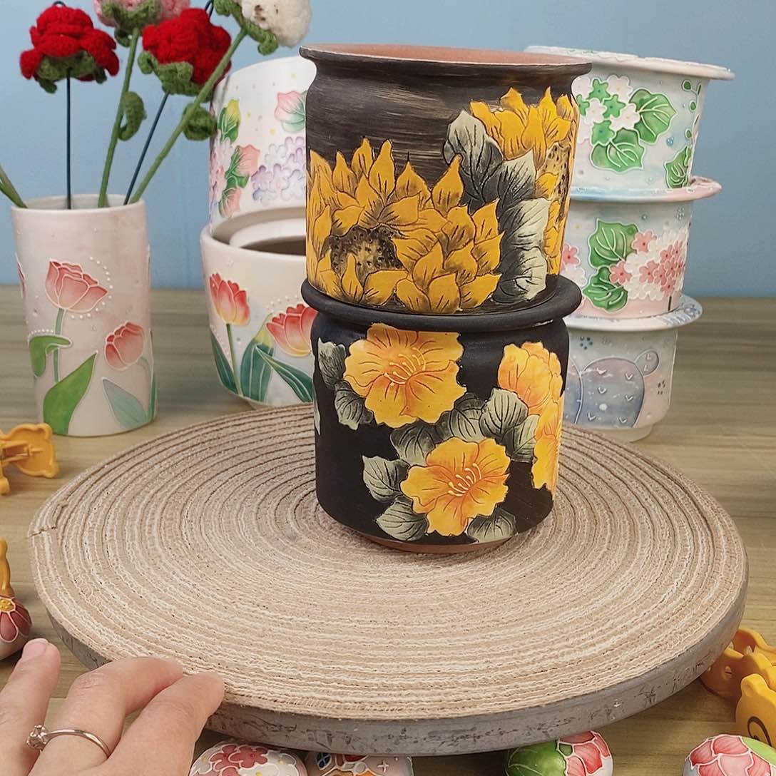手绘手工制作陶瓷花盆微瑕6