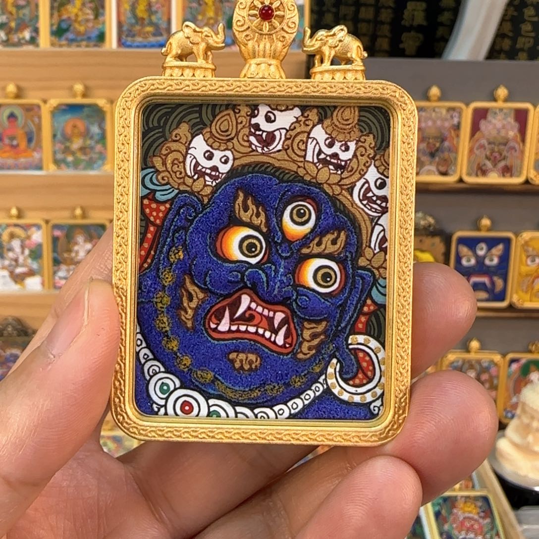 吊坠热贡纯手绘【大黑天】非遗文化
