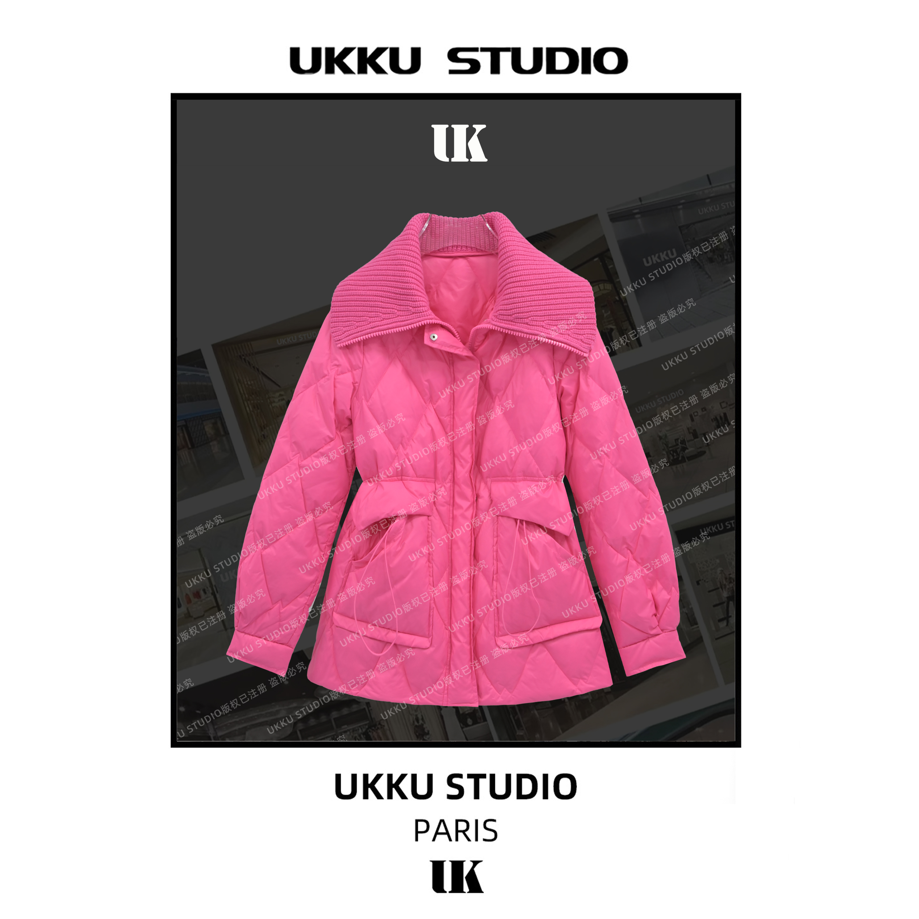 沐【UKKUSTUDIO】收腰显瘦秋冬设计师潮流保暖女款羽绒服513216