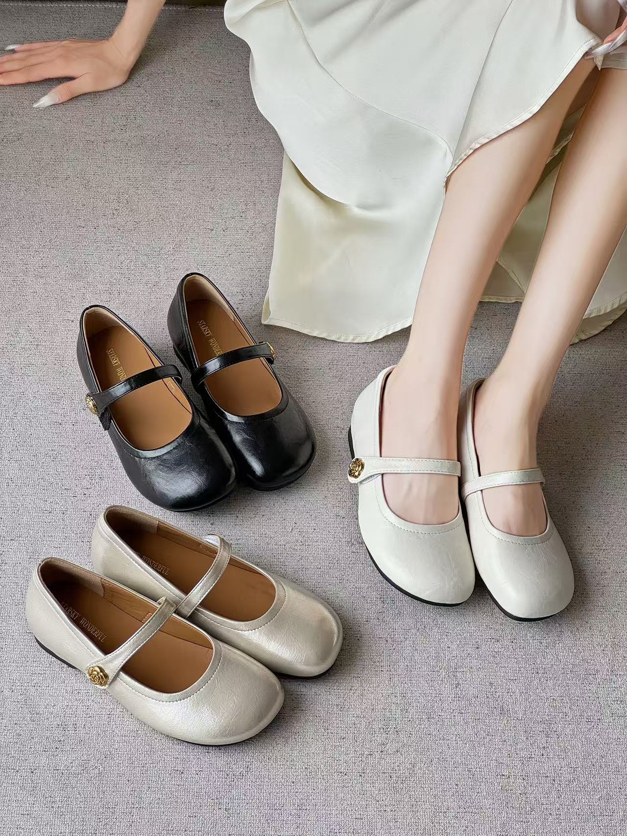 夏季新款增高一字带包头单鞋时尚粗跟浅口单鞋 Y 检 2016