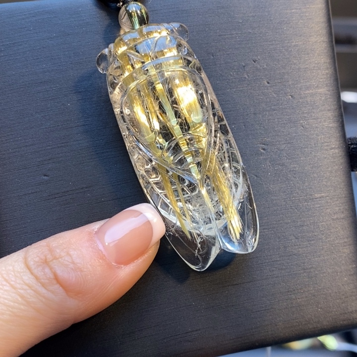 颈饰未镶嵌发晶钛金金蝉吊坠