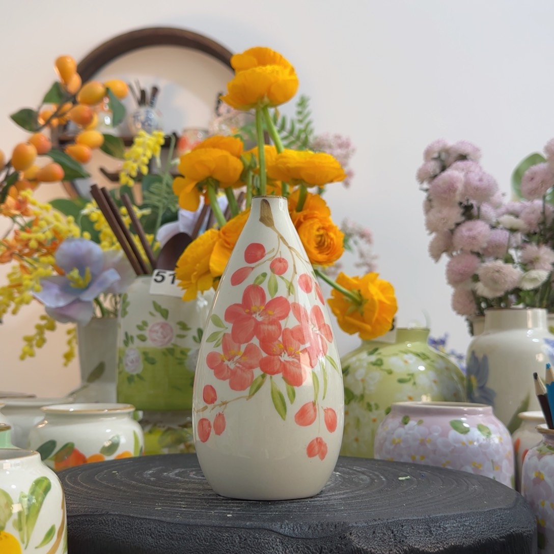 摆件景德镇手作陶瓷花瓶摆件无孔