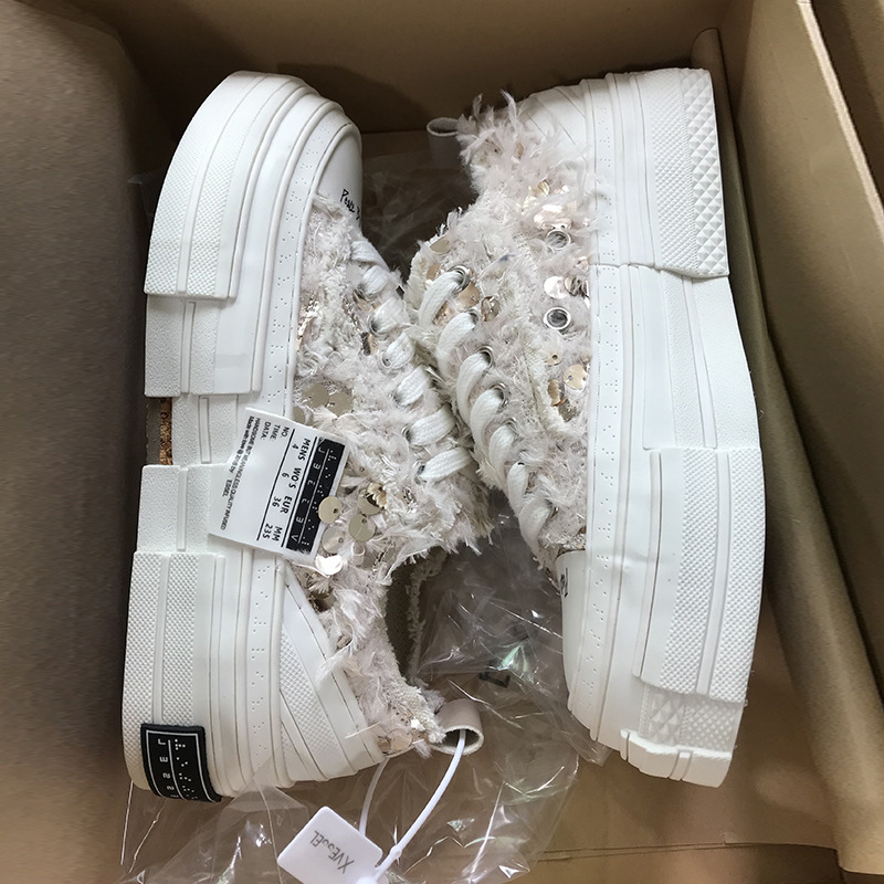 (OLZM)吴建豪天鹅之心帆布鞋男女小香风编织增高厚底桃木大底乞丐