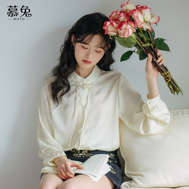 慕兔复古新中式国风上衣女装2024秋季新款独特设计感小众长袖衬衫