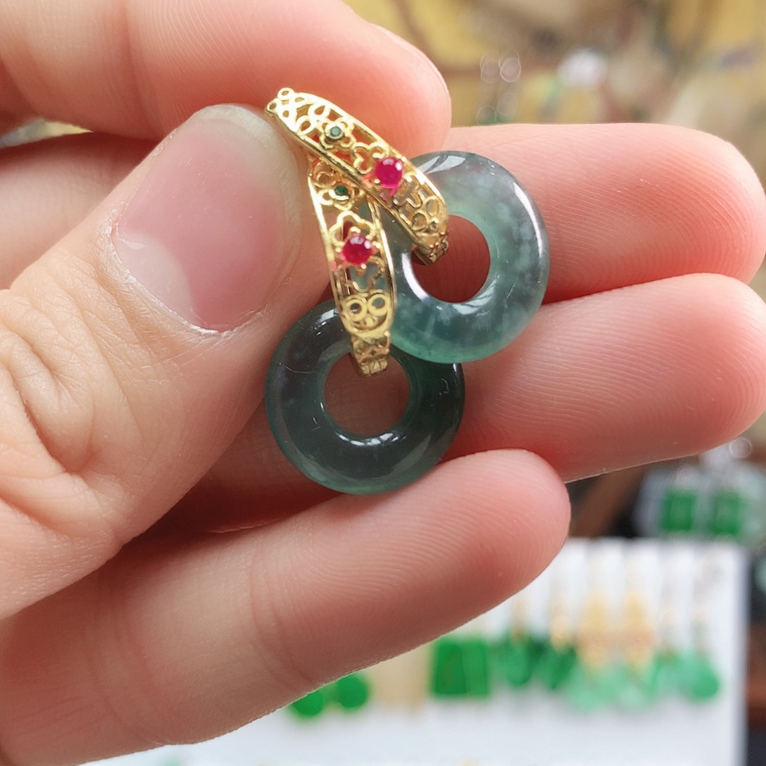 翡翠耳饰银S925镶嵌耳饰