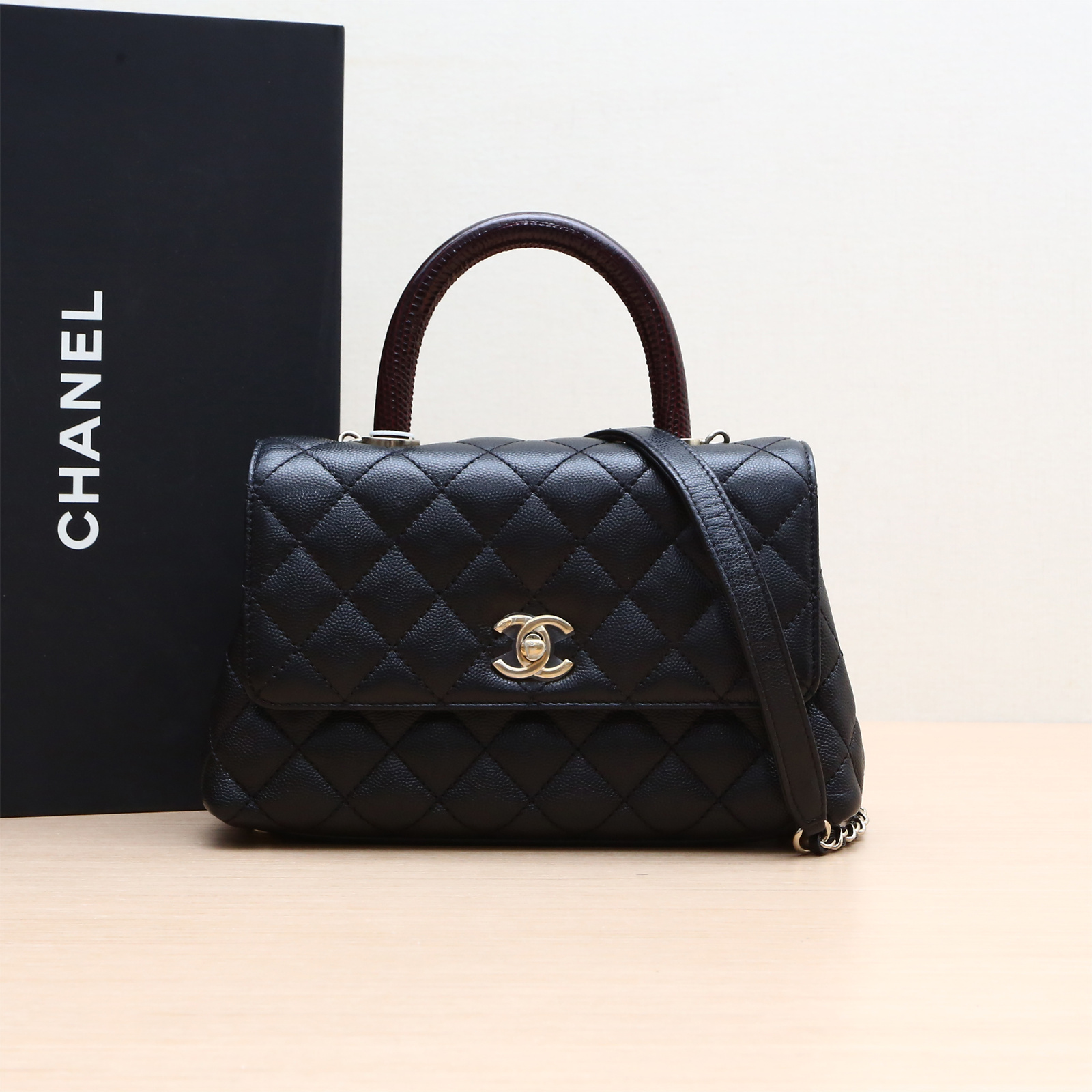 99新 Chanel/香奈儿 活动【小花Han】Coco Handle小号黑色 芯片开包