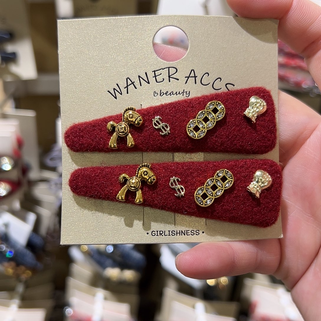 布艺非金属小马红色拜拜夹