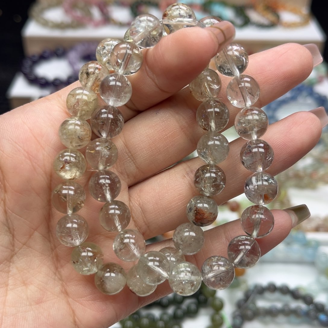 水晶手链未镶嵌绿幽灵胶花9.2mm