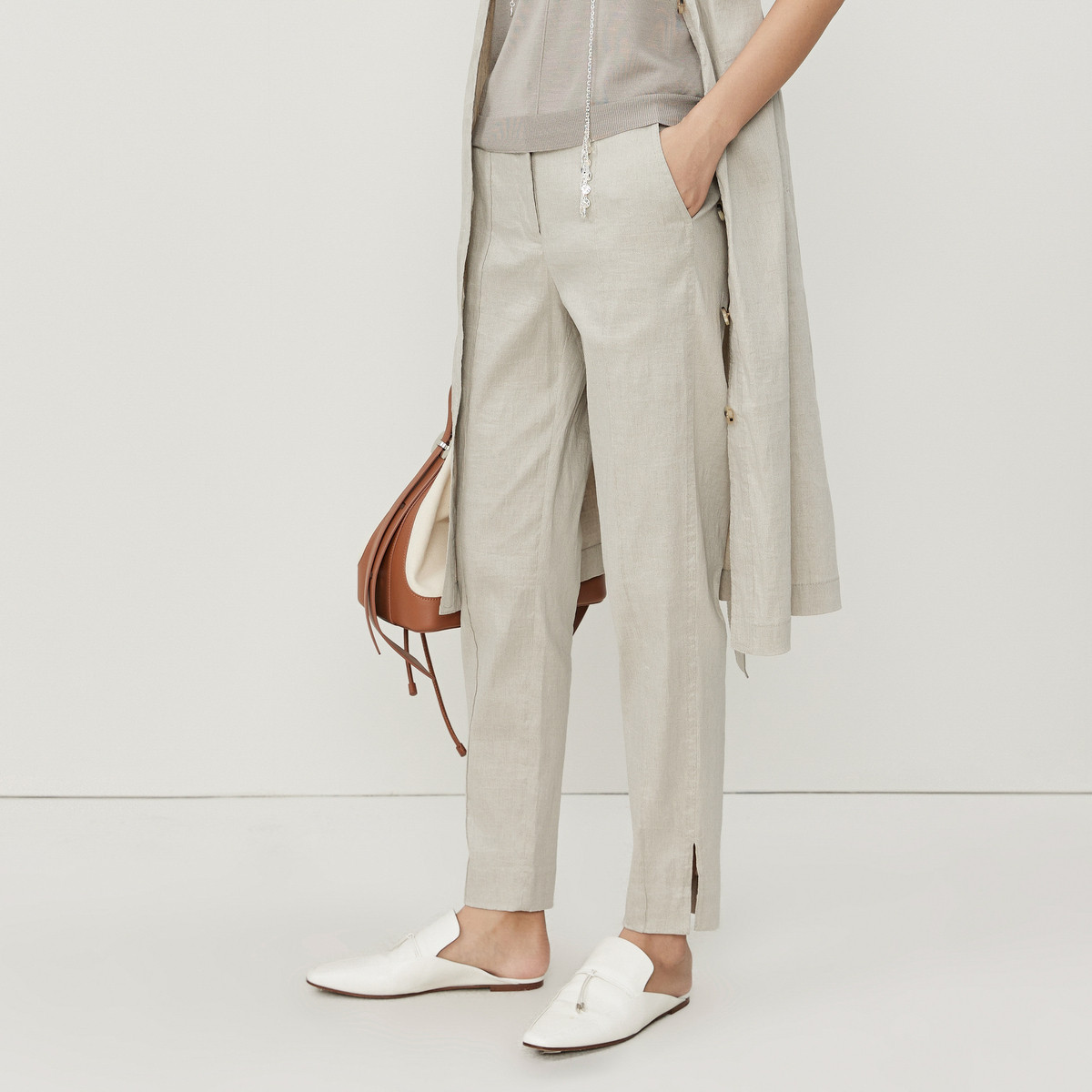 【意大利进口面料】玛丝菲尔春卡其色休闲女式休闲裤A1CX21645