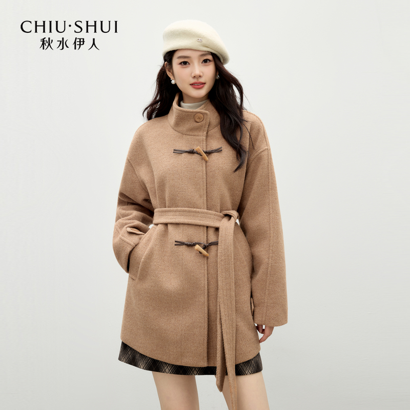 【直播优选】秋水伊人立领大衣牛角扣毛呢外套625409D130182
