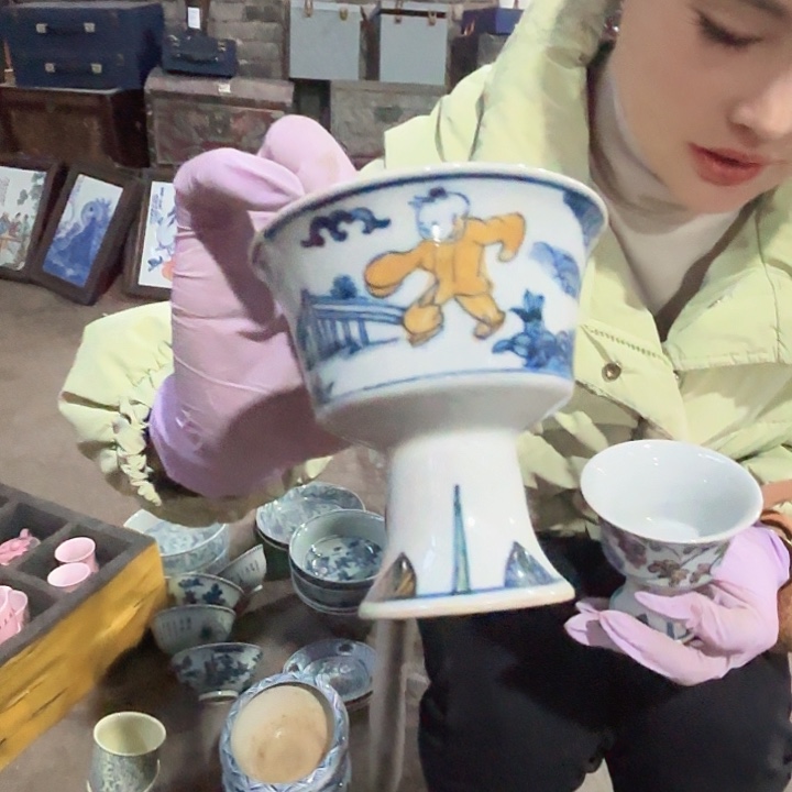 陶摆件景德镇高温麻仓土高脚杯