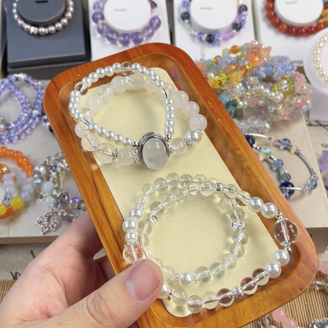 水晶手串银S800镀金镶嵌