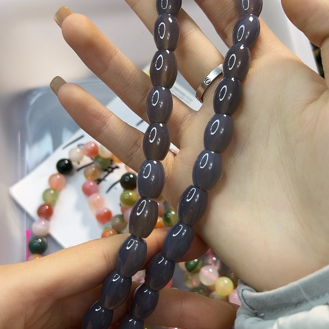 玛瑙/玉髓合金珠宝半成品灰玛瑙枣珠一条