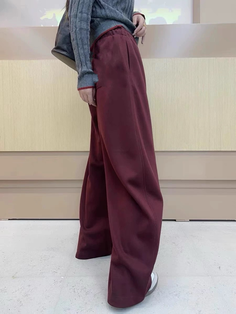 小妖精大码女装红色阔腿裤美式百搭休闲裤宽松显瘦