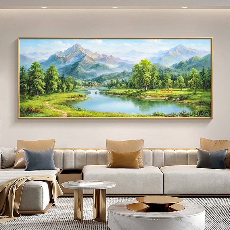 山水风景油画装饰画手绘油画轻奢客厅玄关群山卧室挂画聚宝盆壁画