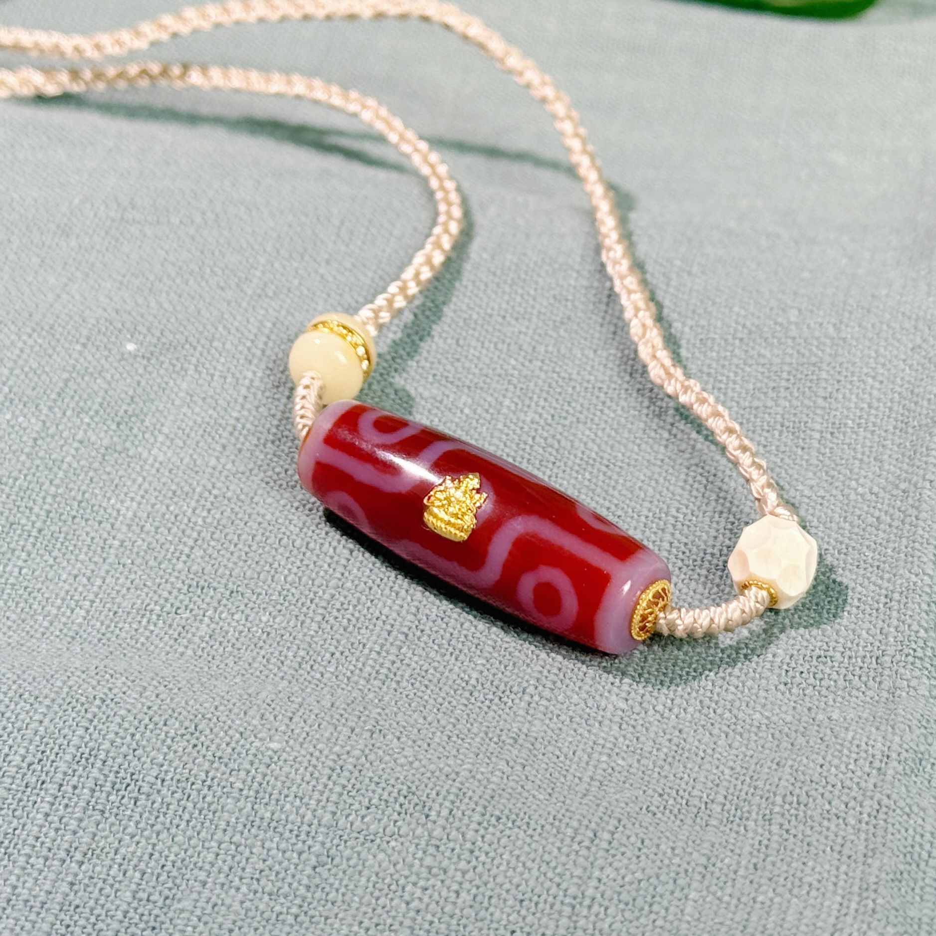 18K红肉镶金九眼天珠玛瑙项链1.15号后调价（拉萨直发）DU250113104