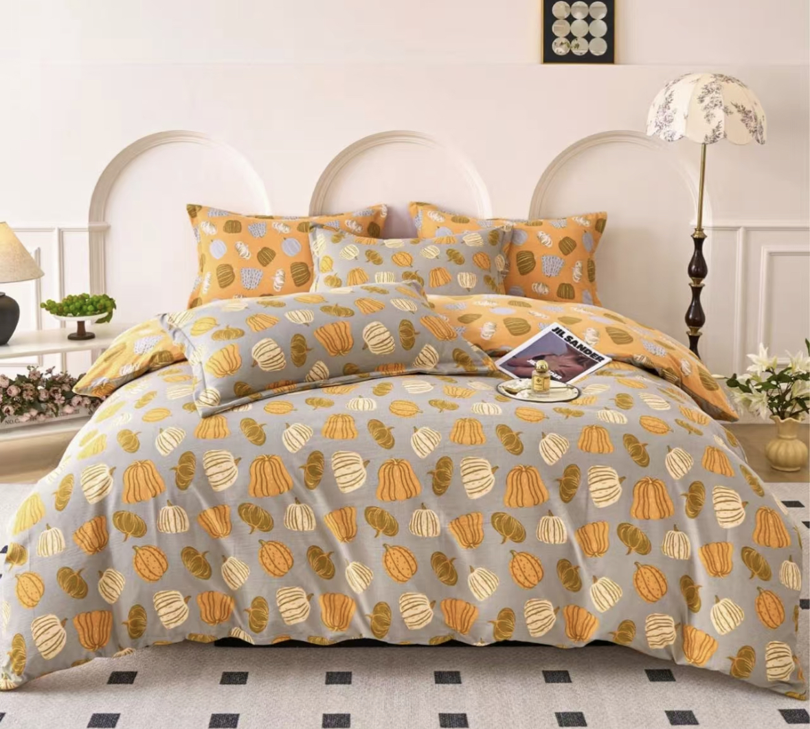 （南瓜-灰）娅嫲风系列三件套四季款A 超柔软 亲肤 送一对枕套