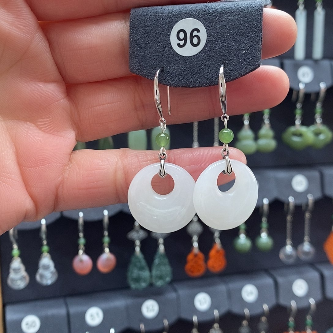 和田玉银S925镶嵌耳饰