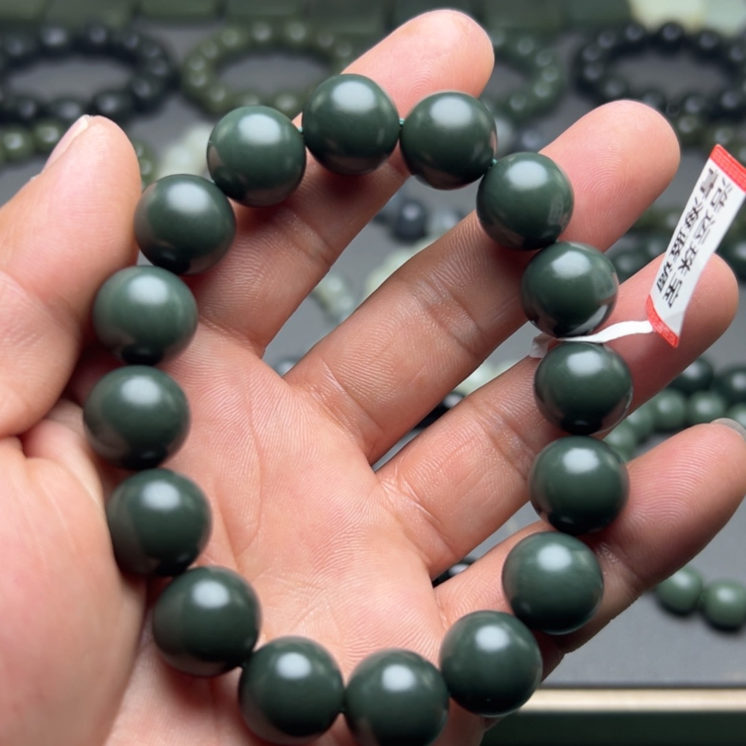 和田玉手链未镶嵌黑青蓝调卡14