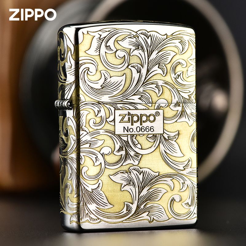 Zippo打火机原装正版镀铬精雕大唐草繁花 芝宝防风火机DYJ1