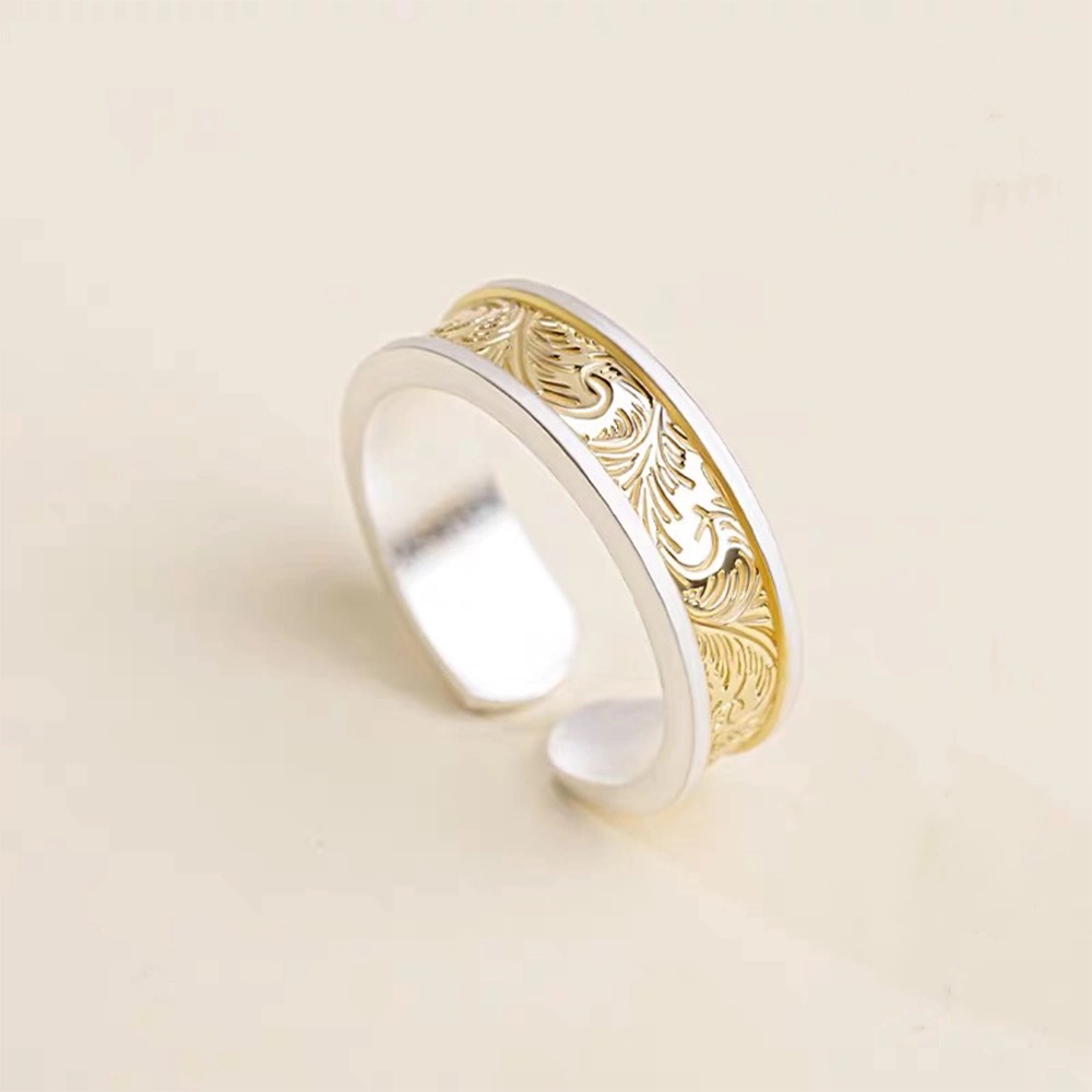 足银戒指 花生银铺「生生不息」国风描金唐草纹戒指足银999.9古法银