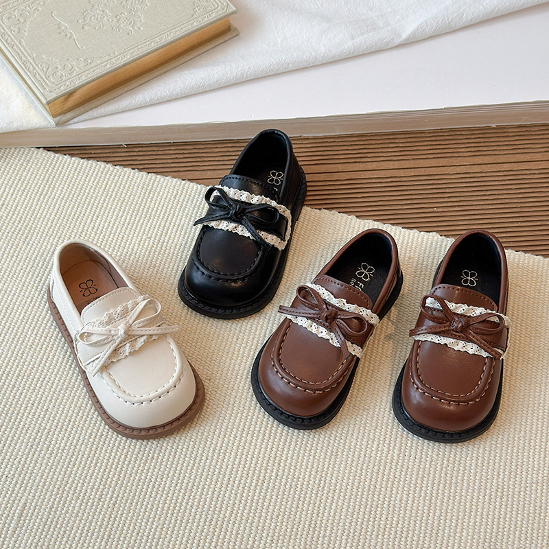 女童小皮鞋学院风儿童新款蝴蝶结公主鞋软底单鞋小女孩乐福鞋999
