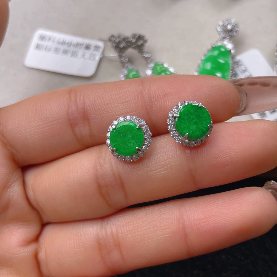 翡翠耳饰银S925镶嵌翡翠
